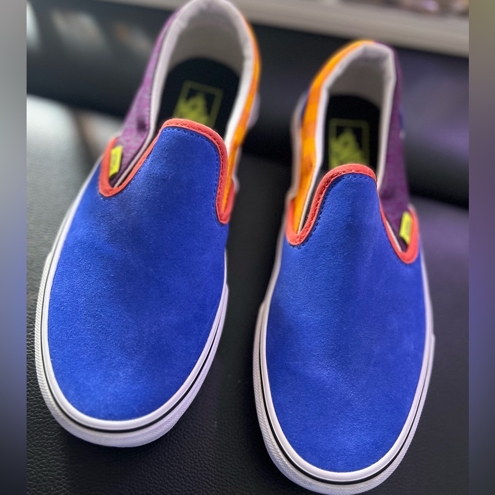 Van’s Classic Slip on’s. Mix and Match blue,grape,orange suede